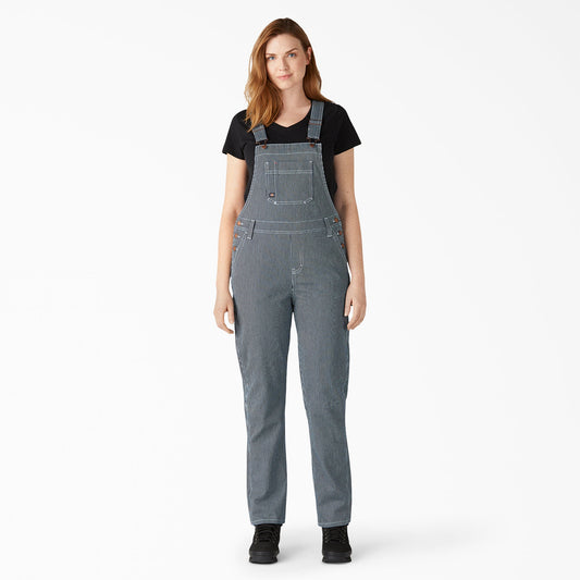 Women's Hickory Stripe Boyfriend Fit Bib Overalls - Stonewashed Hickory Stripe (SHS)