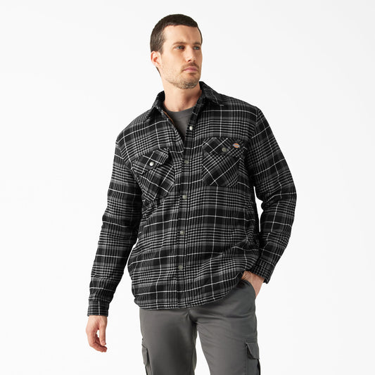 Water Repellent Fleece-Lined Flannel Shirt Jacket - Black (BLK)