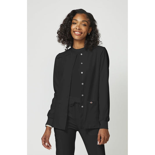 Women's EDS Essentials Snap Front Warm-Up Scrub Jacket - Black (BLK)
