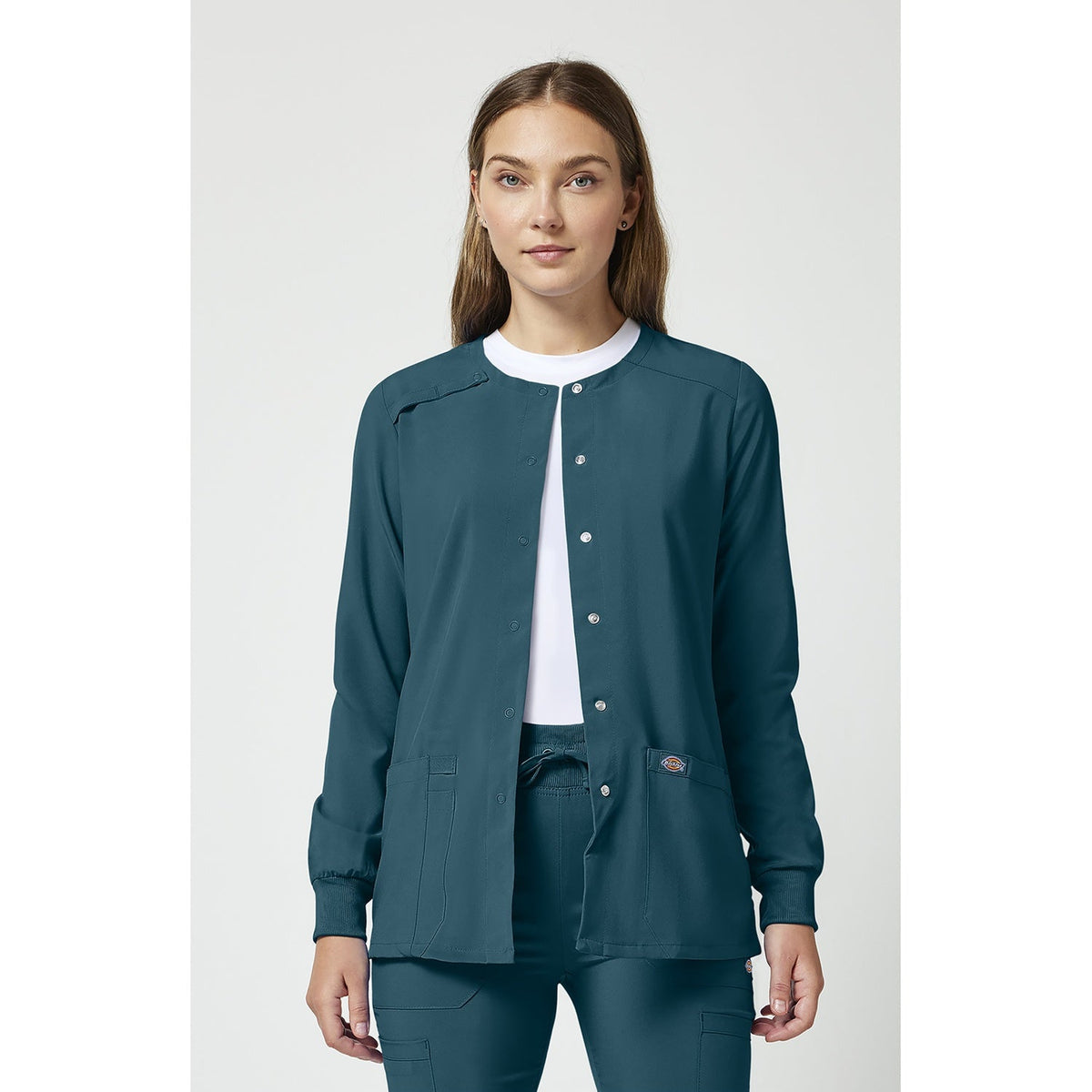 Women's EDS Essentials Snap Front Warm-Up Scrub Jacket - Caribbean Blue (CRB)