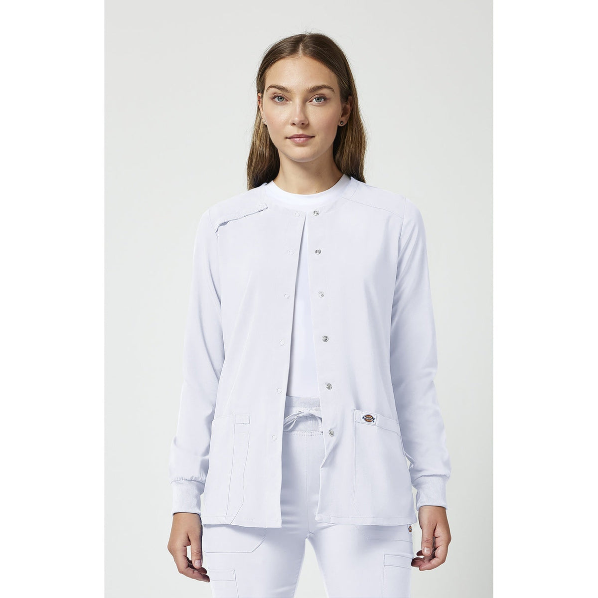 Women's EDS Essentials Snap Front Warm-Up Scrub Jacket - White (DWH)