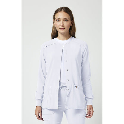 Women's EDS Essentials Snap Front Warm-Up Scrub Jacket - White (DWH)
