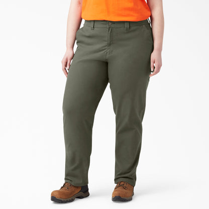 Women's Plus FLEX Relaxed Straight Fit Duck Carpenter Pants - Rinsed Moss Green (RMS)