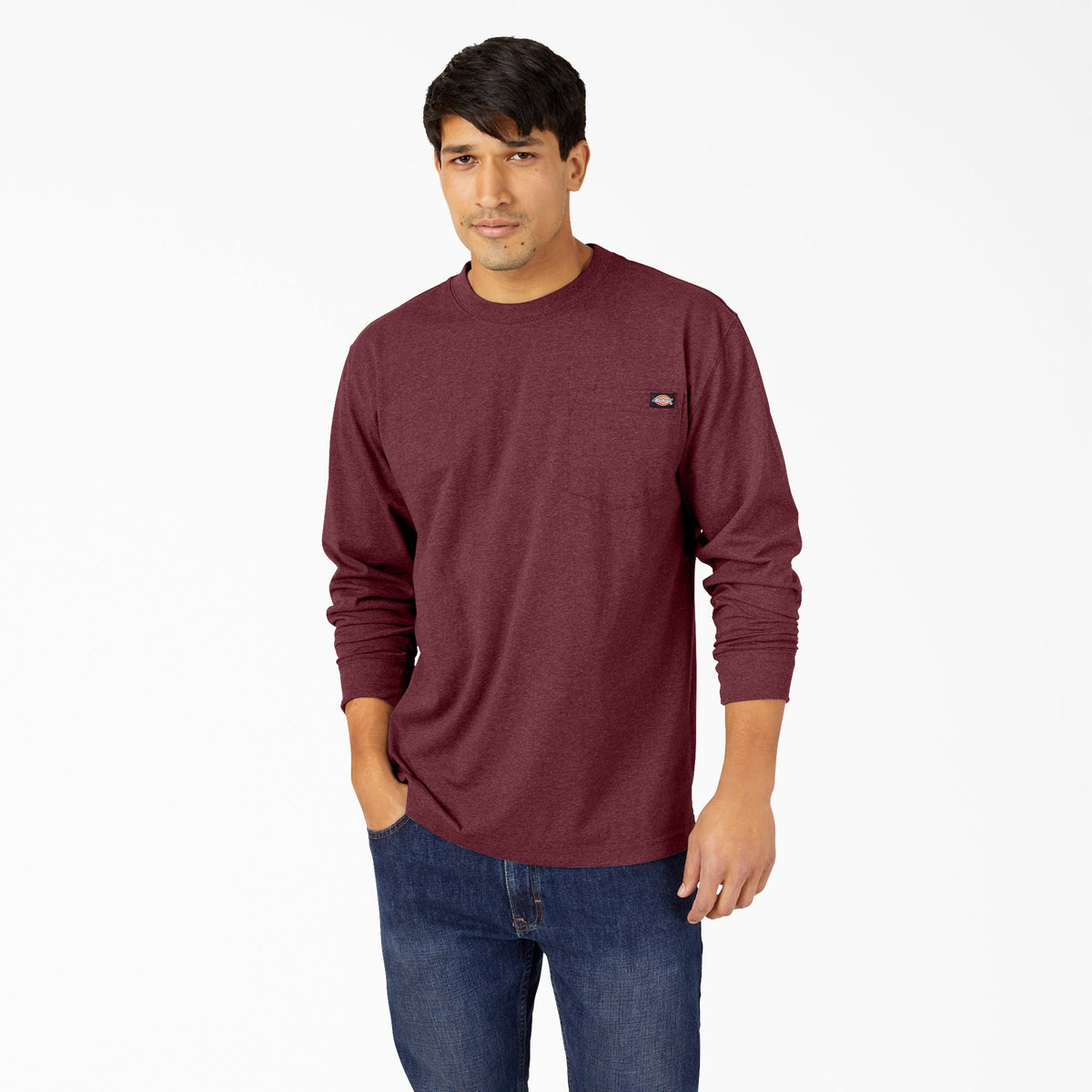 Heavyweight Heathered Long Sleeve Pocket T-Shirt - Burgundy Heather (BYD)