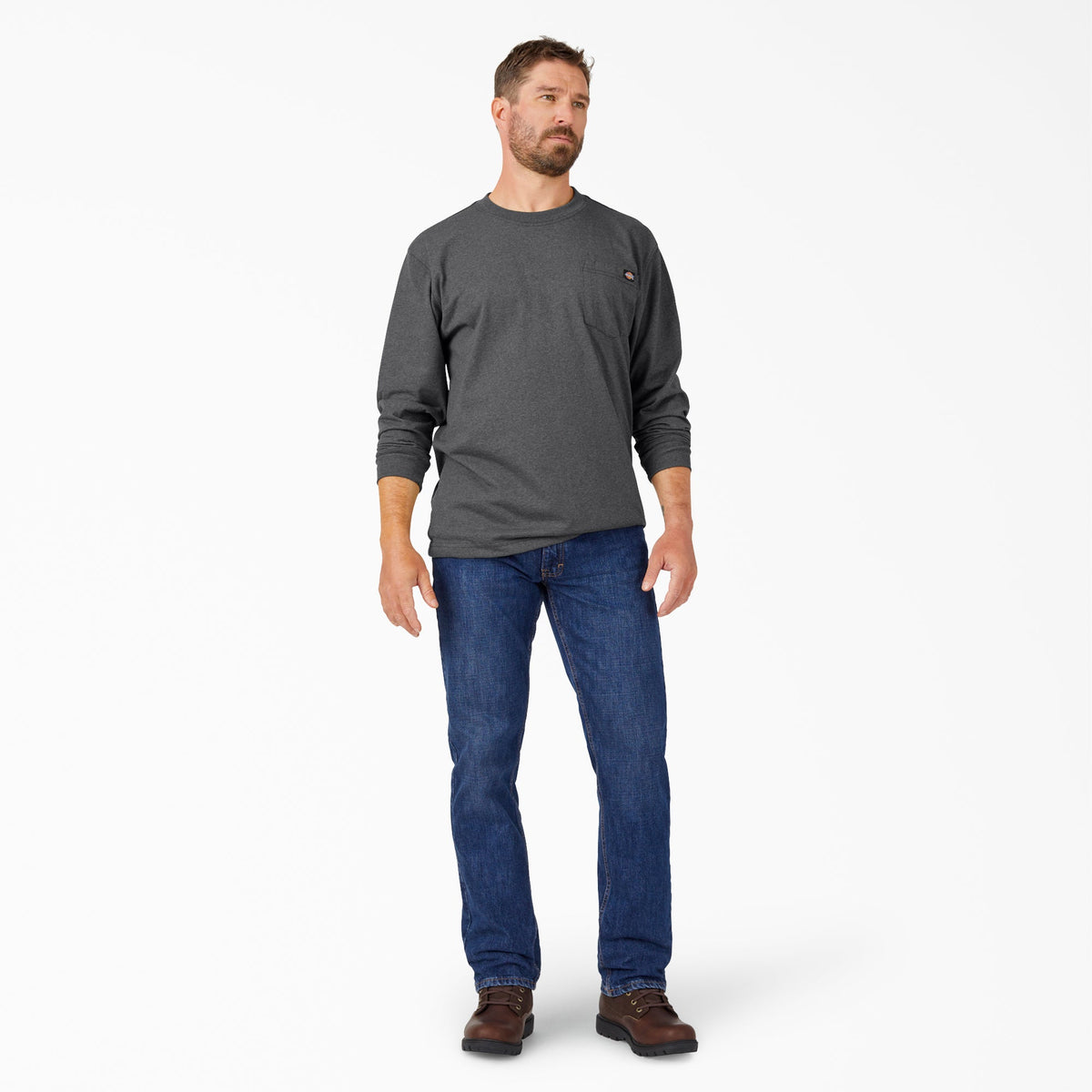Heavyweight Heathered Long Sleeve Pocket T-Shirt - Charcoal Gray Heather (CGH)