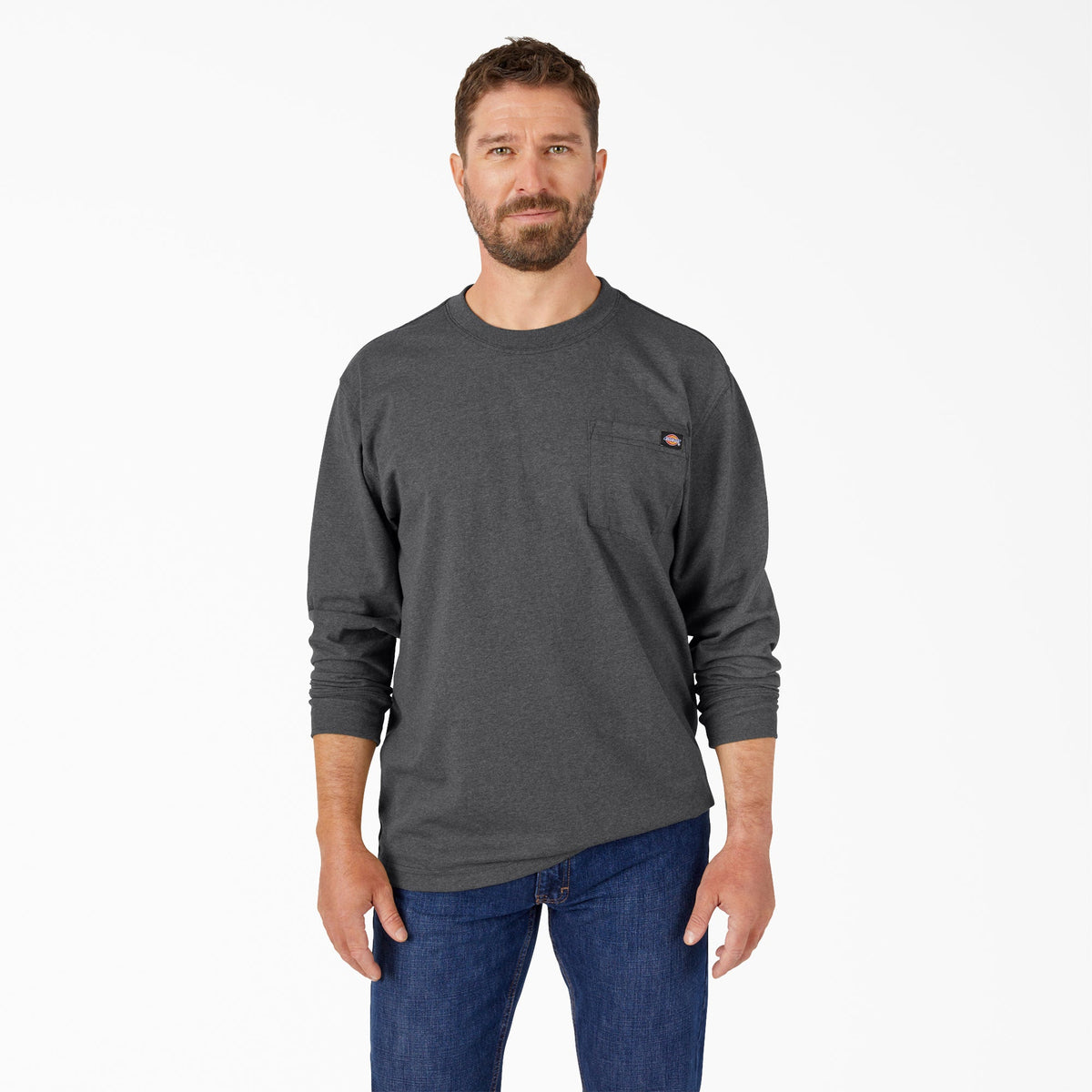 Heavyweight Heathered Long Sleeve Pocket T-Shirt - Charcoal Gray Heather (CGH)