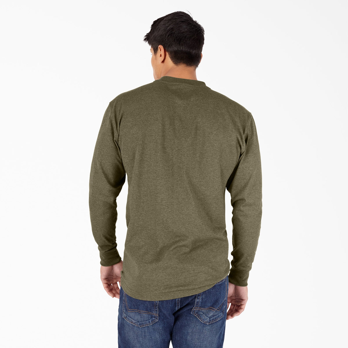Heavyweight Heathered Long Sleeve Henley T-Shirt - Military Green Heather (MLD)