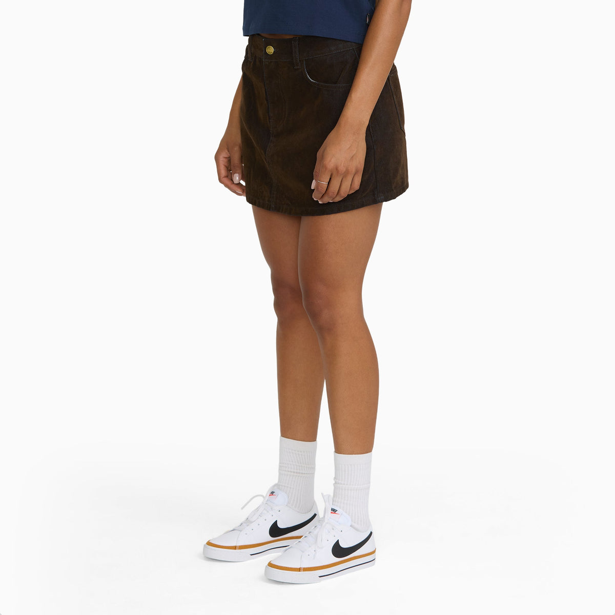 Women's Flocked Low Rise Mini Skirt - Chocolate Brown Flock/Enzyme W (CBF)